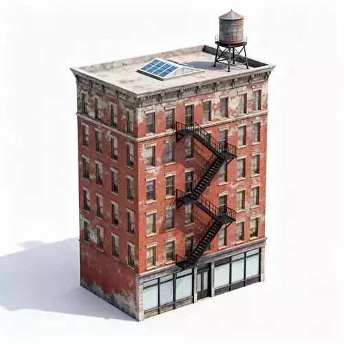 5-Story Urban Brick Tenement Building 3D Model