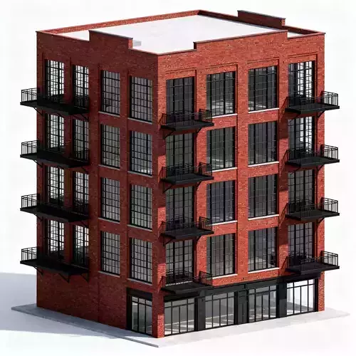 Modern Industrial Brick Loft Building 3D Model