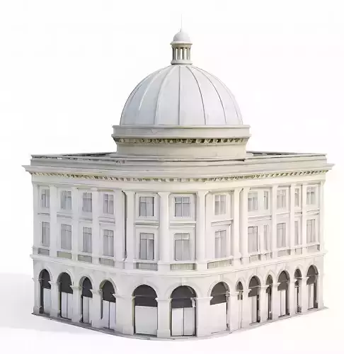 Grand Neoclassical Corner Building with Dome 3D Model