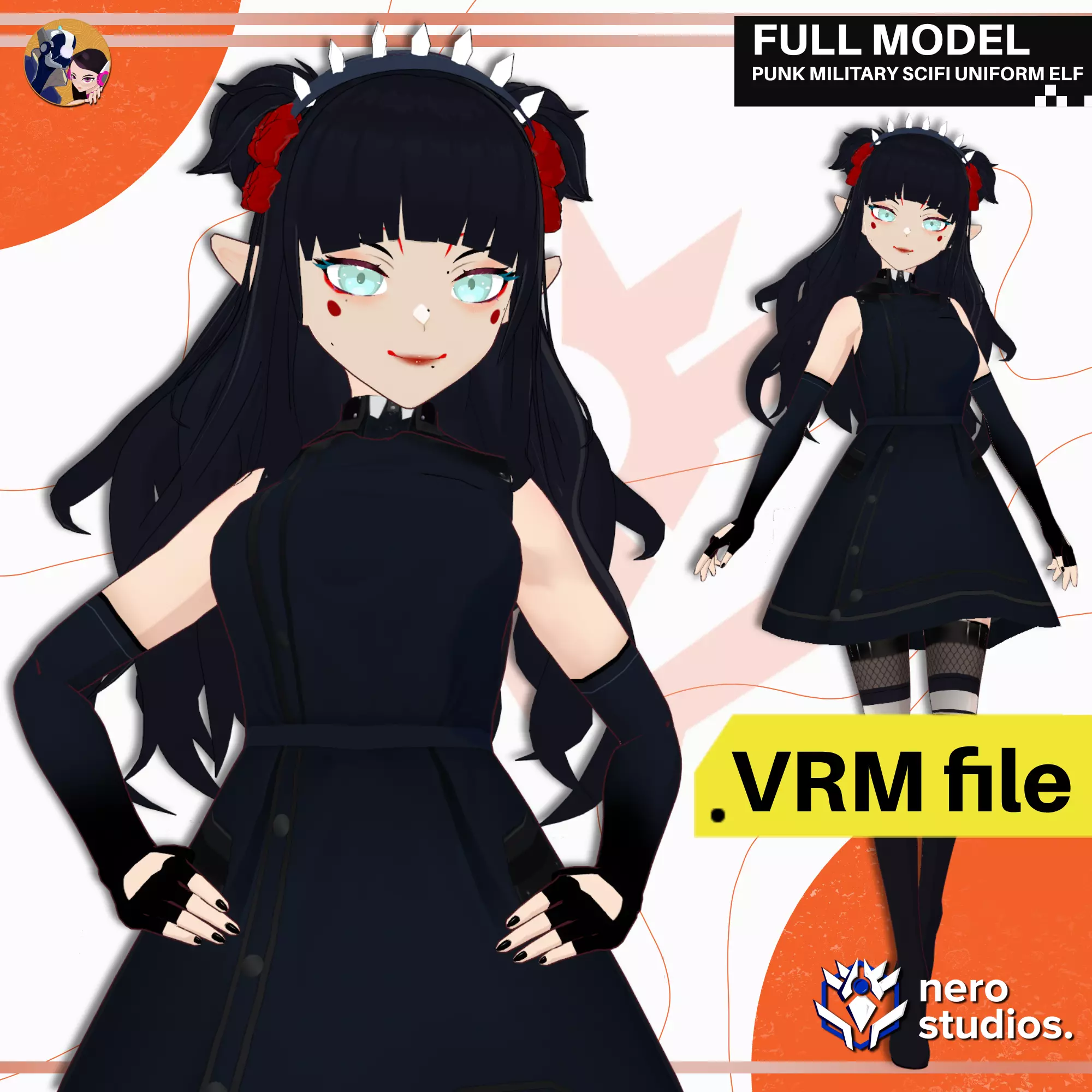VRM PUNK MILITARY SCIFI UNIFORM ELF CUTE GIRL GOTH 3D model