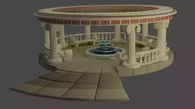 Ancient Greek Rotunda with Fountain 3D model