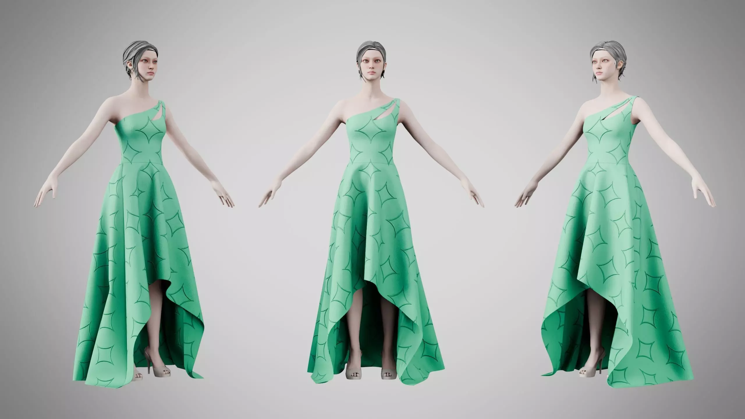 Dress 28 Medium Aquamarine With Design Low-poly 3D model