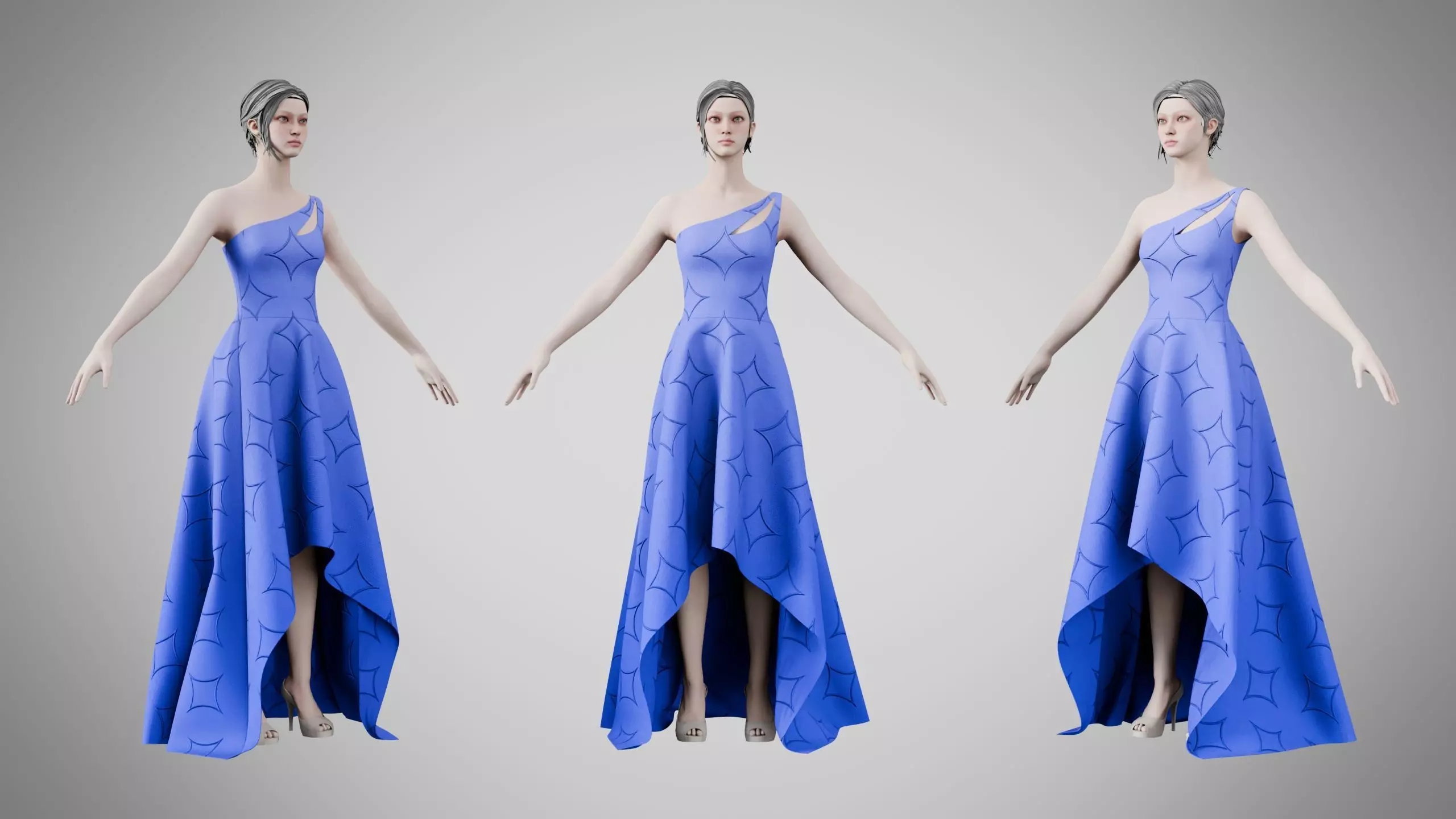 Dress 28 Very Light Blue With Design Low-poly 3D model