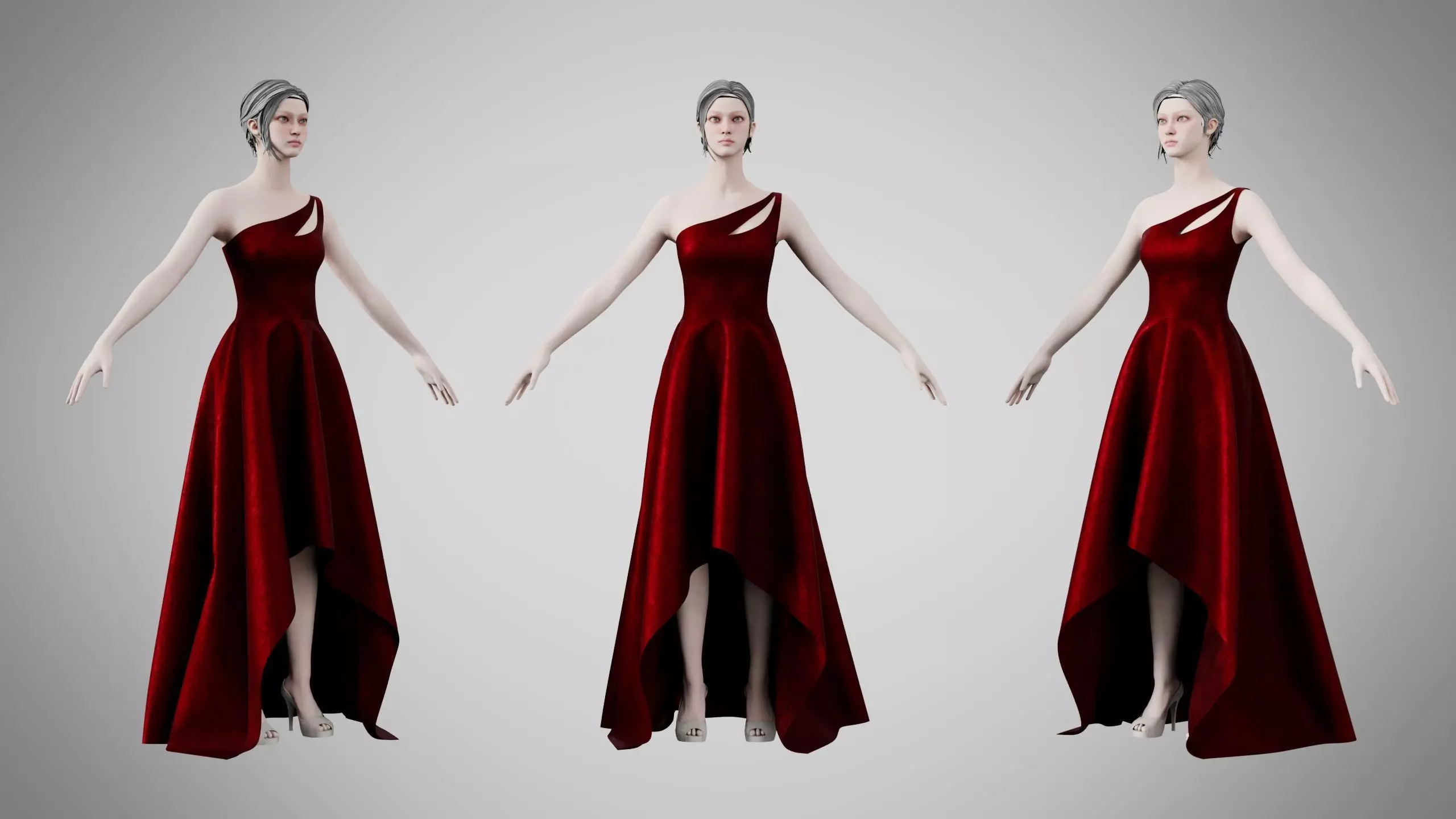 Dress 28 Burgundy Velvet Low-poly 3D model