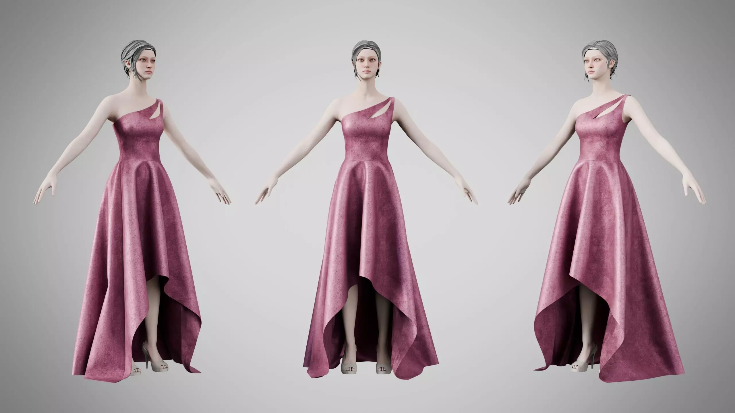 Dress 28 Dusty Rose Velvet Low-poly 3D model