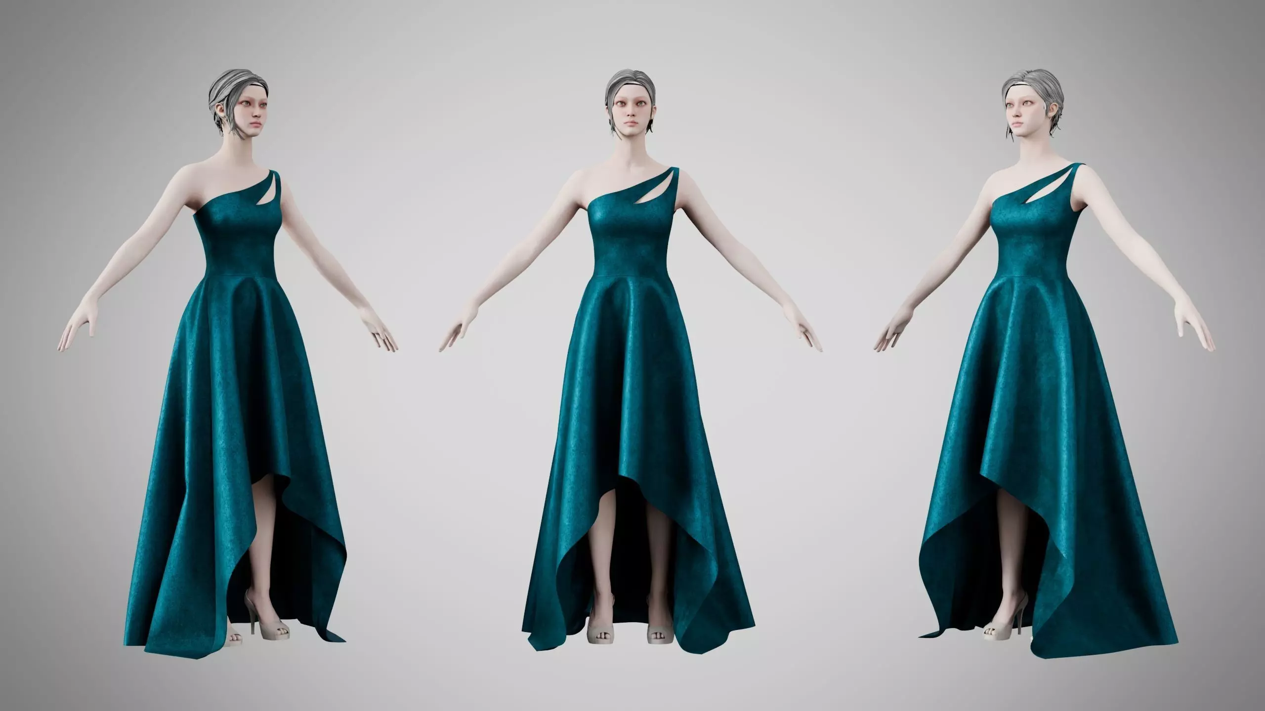Dress 28 Teal Velvet Low-poly 3D model