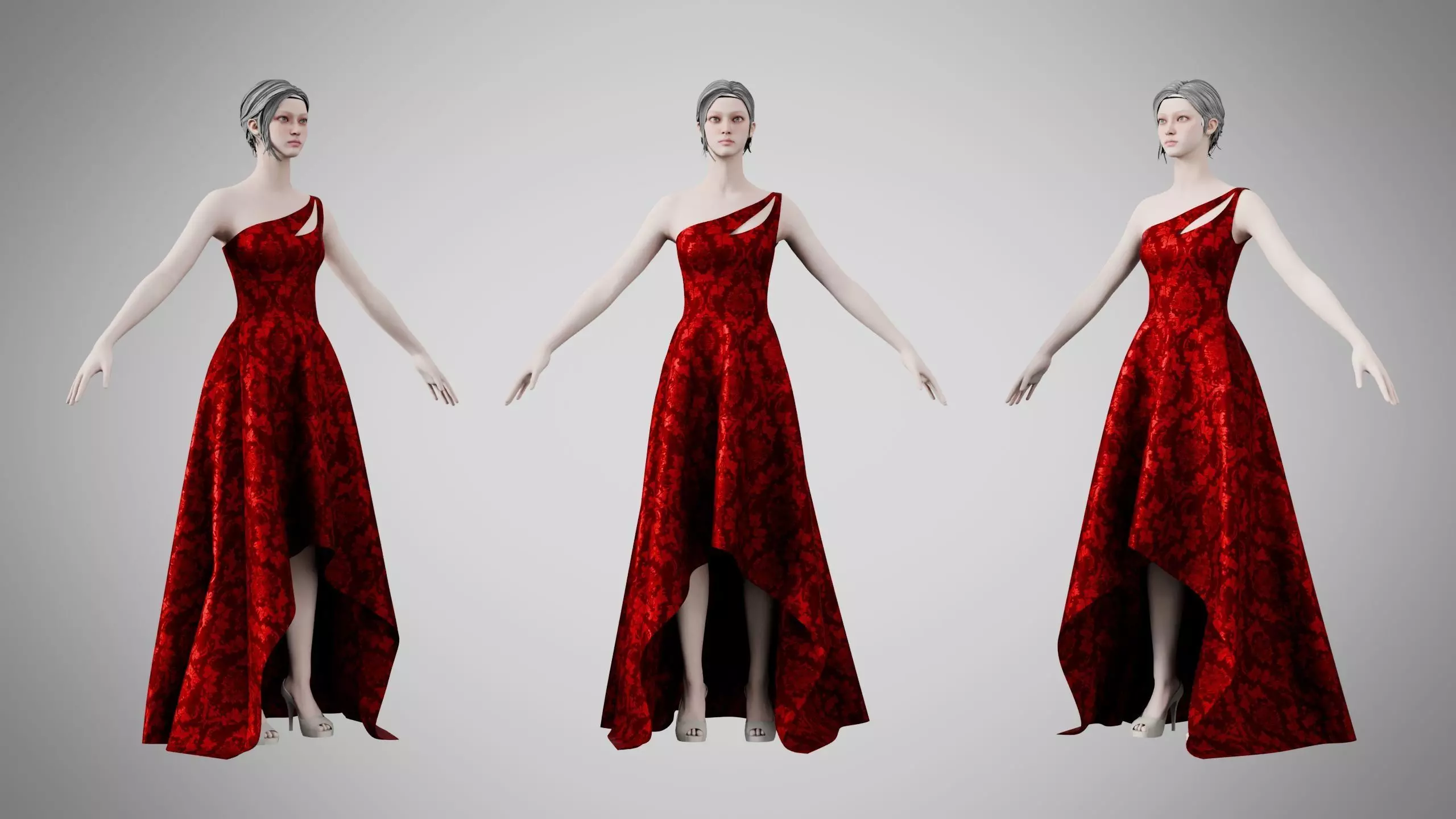 Dress 28 Crimson Royale Velvet Low-poly 3D model