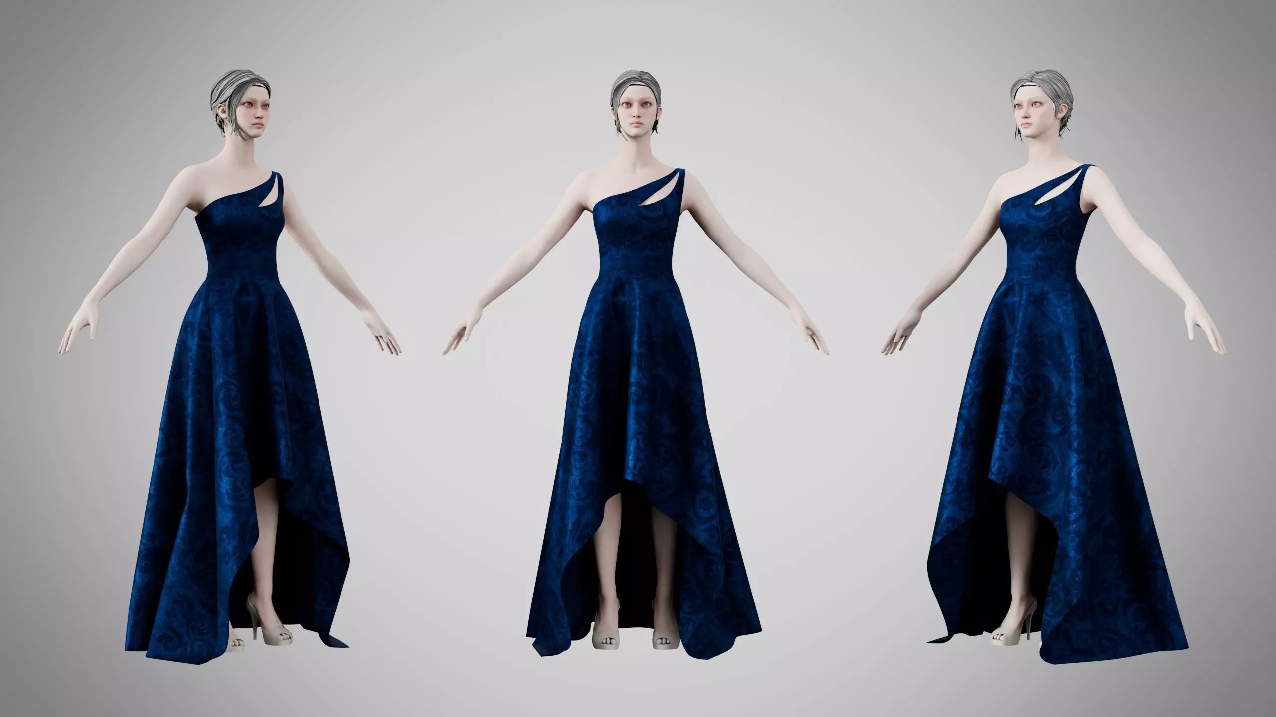 Dress 28 Sapphire Mist Velvet v2 Low-poly 3D model