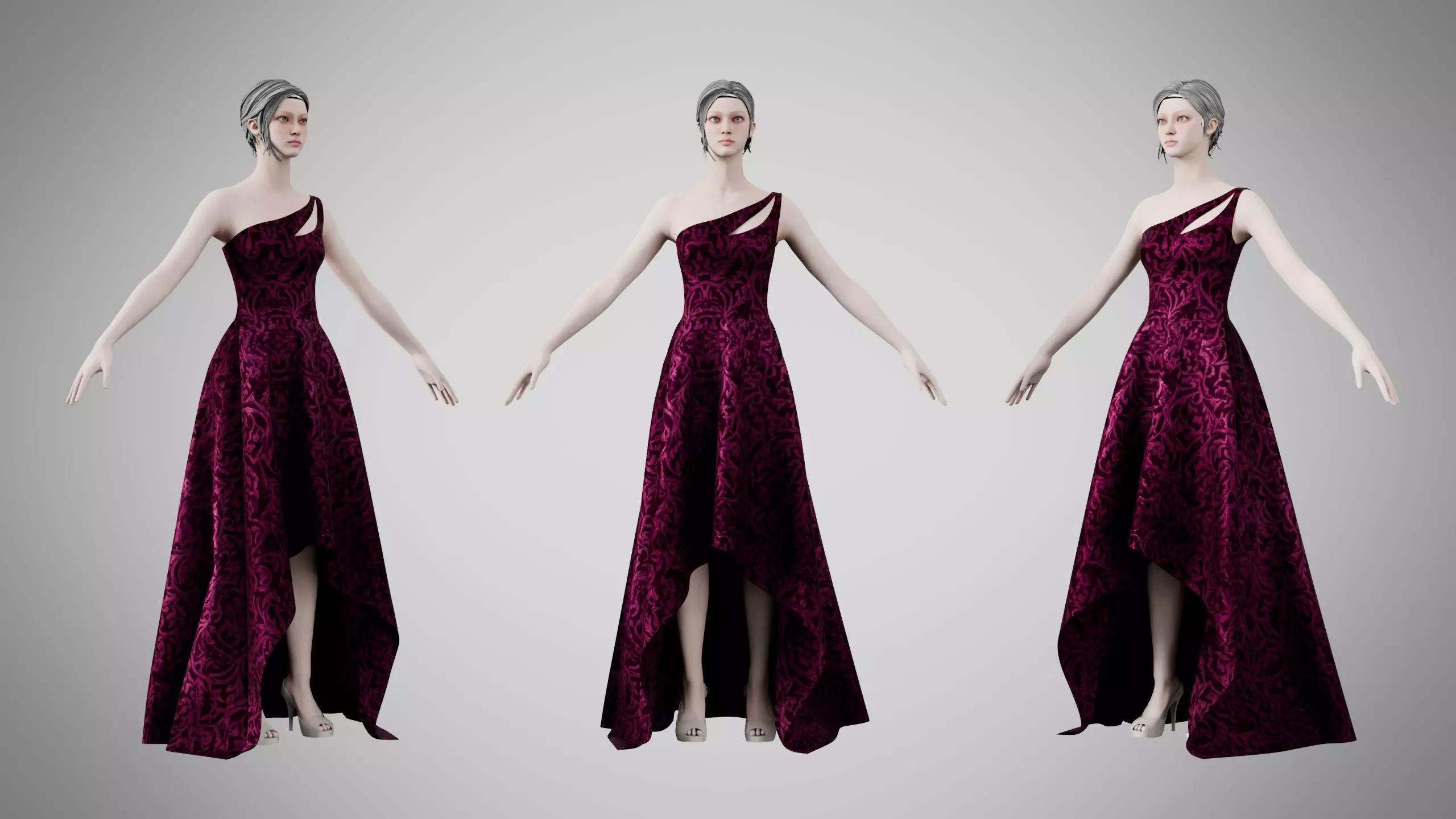 Dress 28 Velvet Plum Dream Low-poly 3D model
