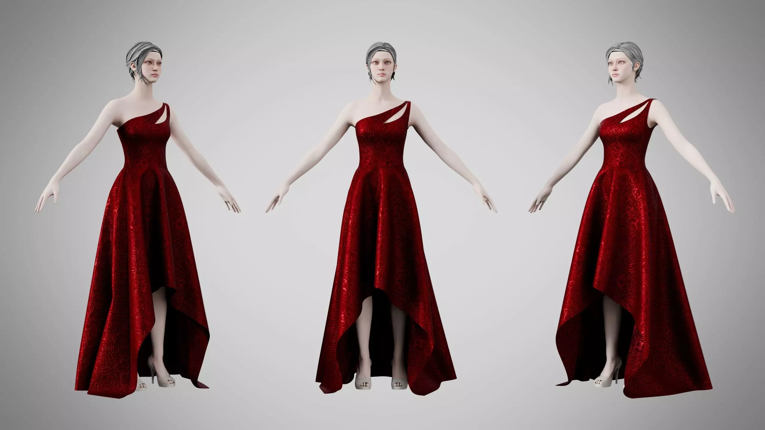 Dress 28 Burgundy Velvet With Design Low-poly 3D model