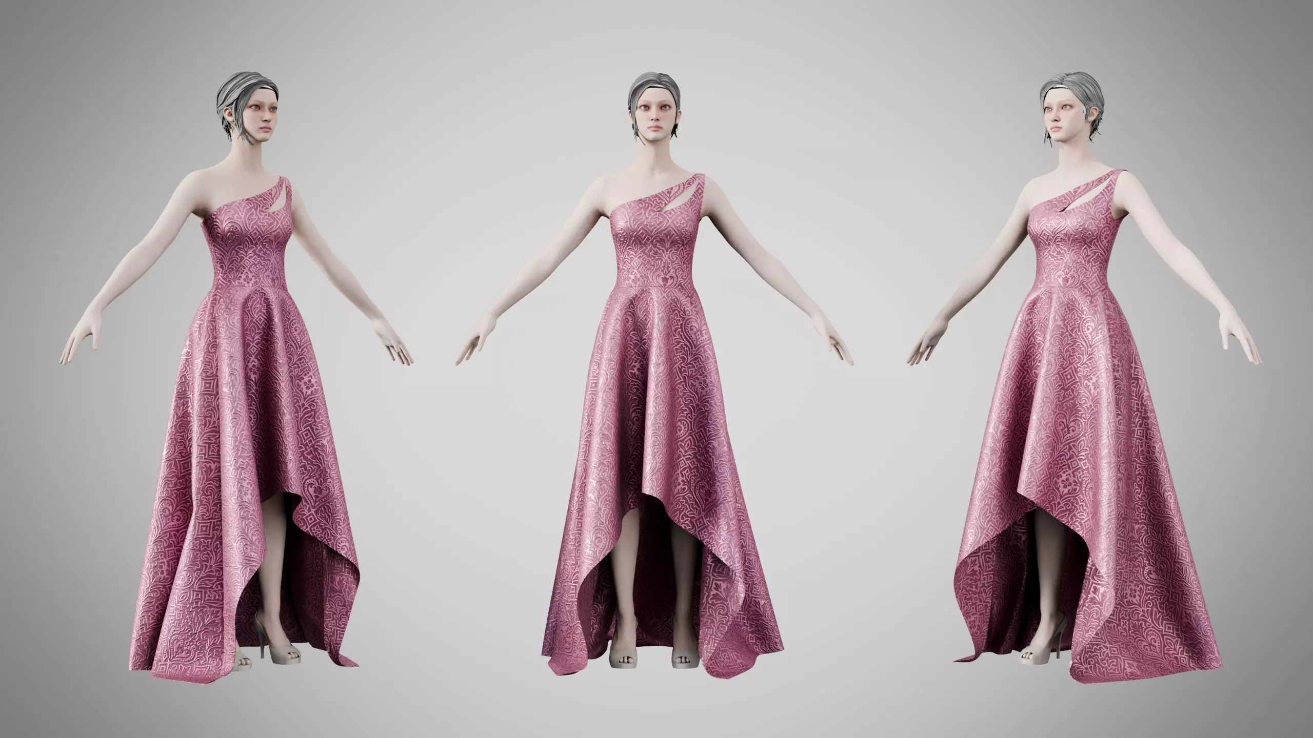 Dress 28 Dusty Rose Velvet With Design Low-poly 3D model