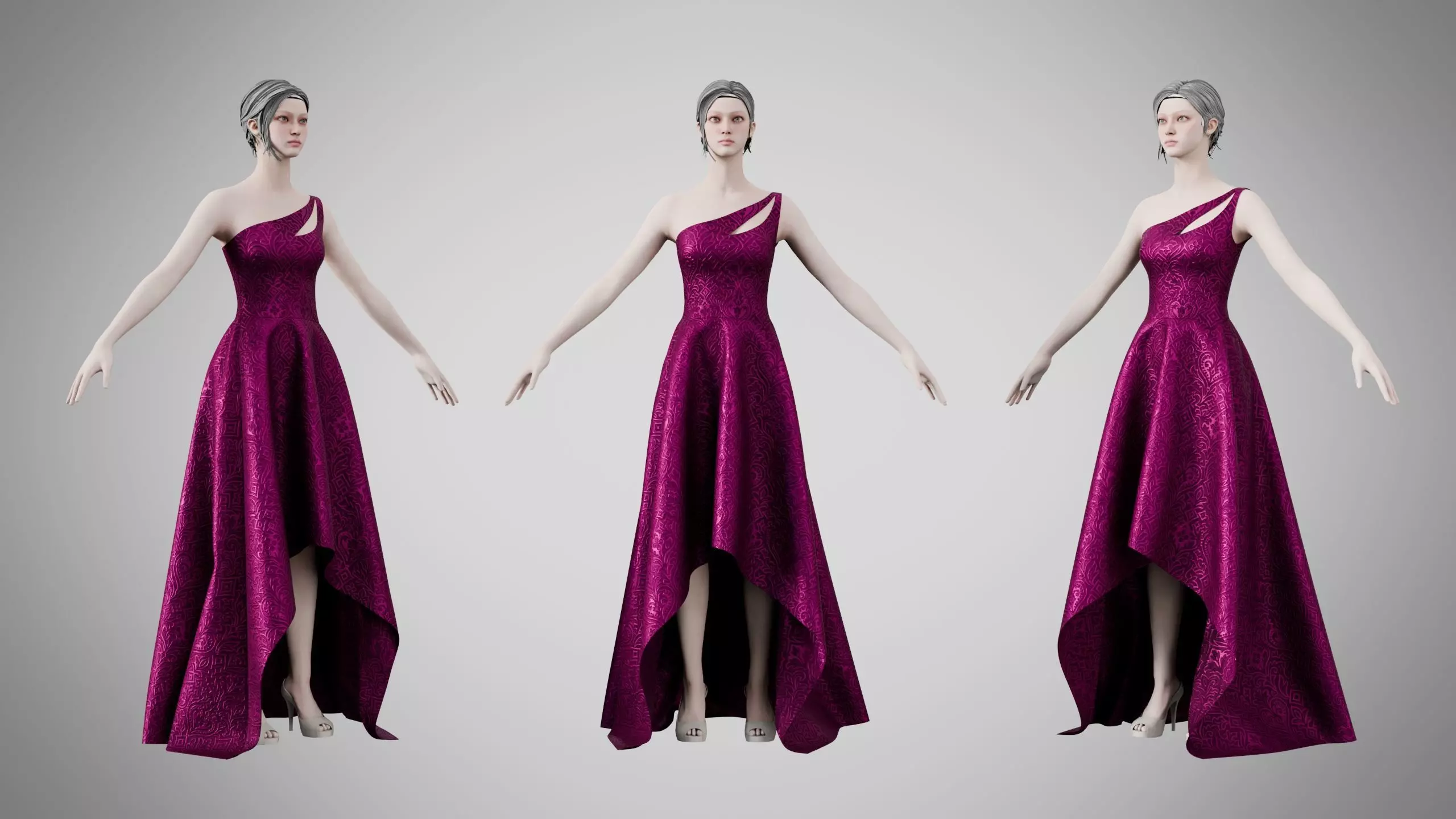 Dress 28 Plum Velvet With Design Low-poly 3D model
