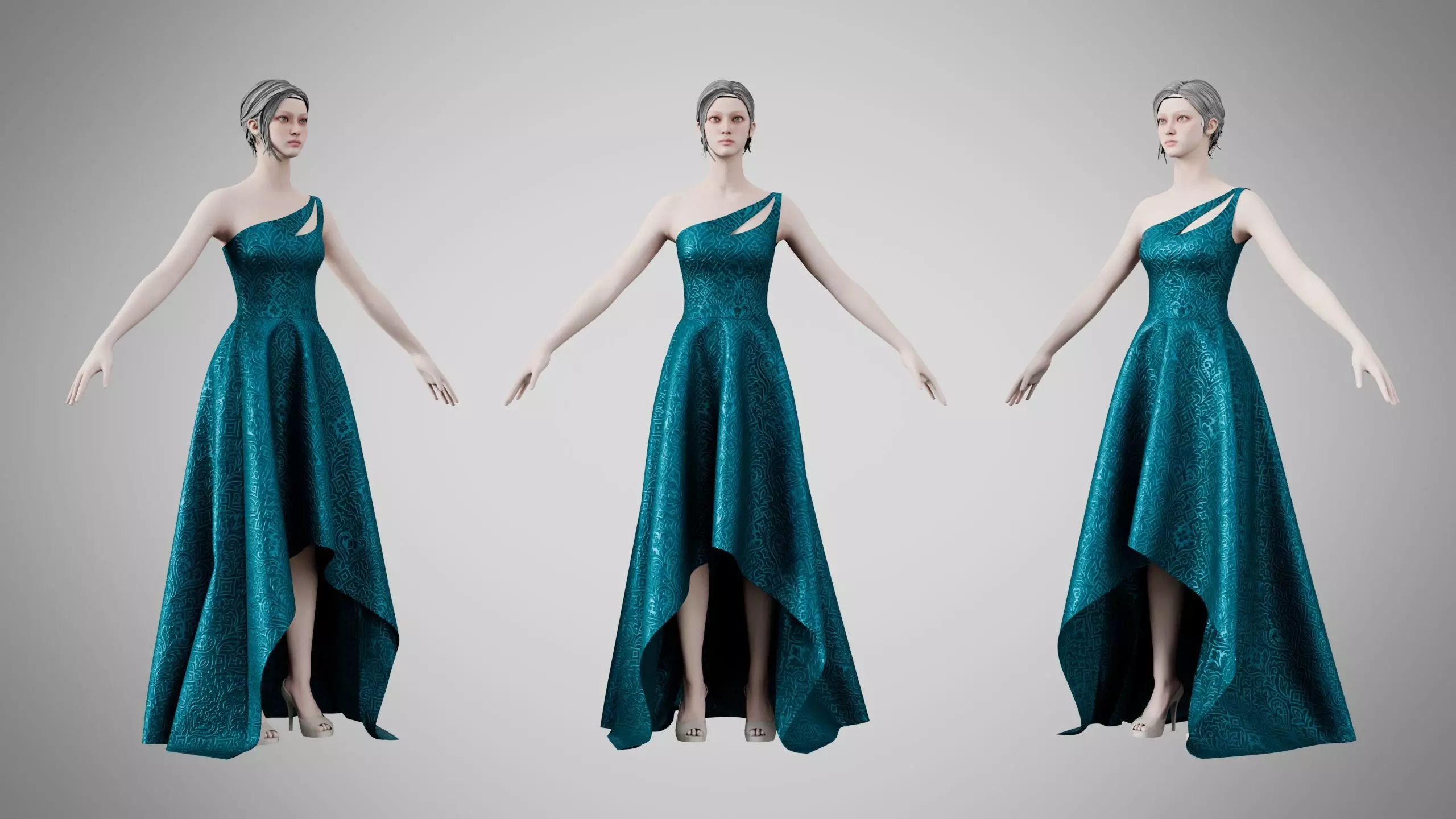 Dress 28 Teal Velvet With Design Low-poly 3D model