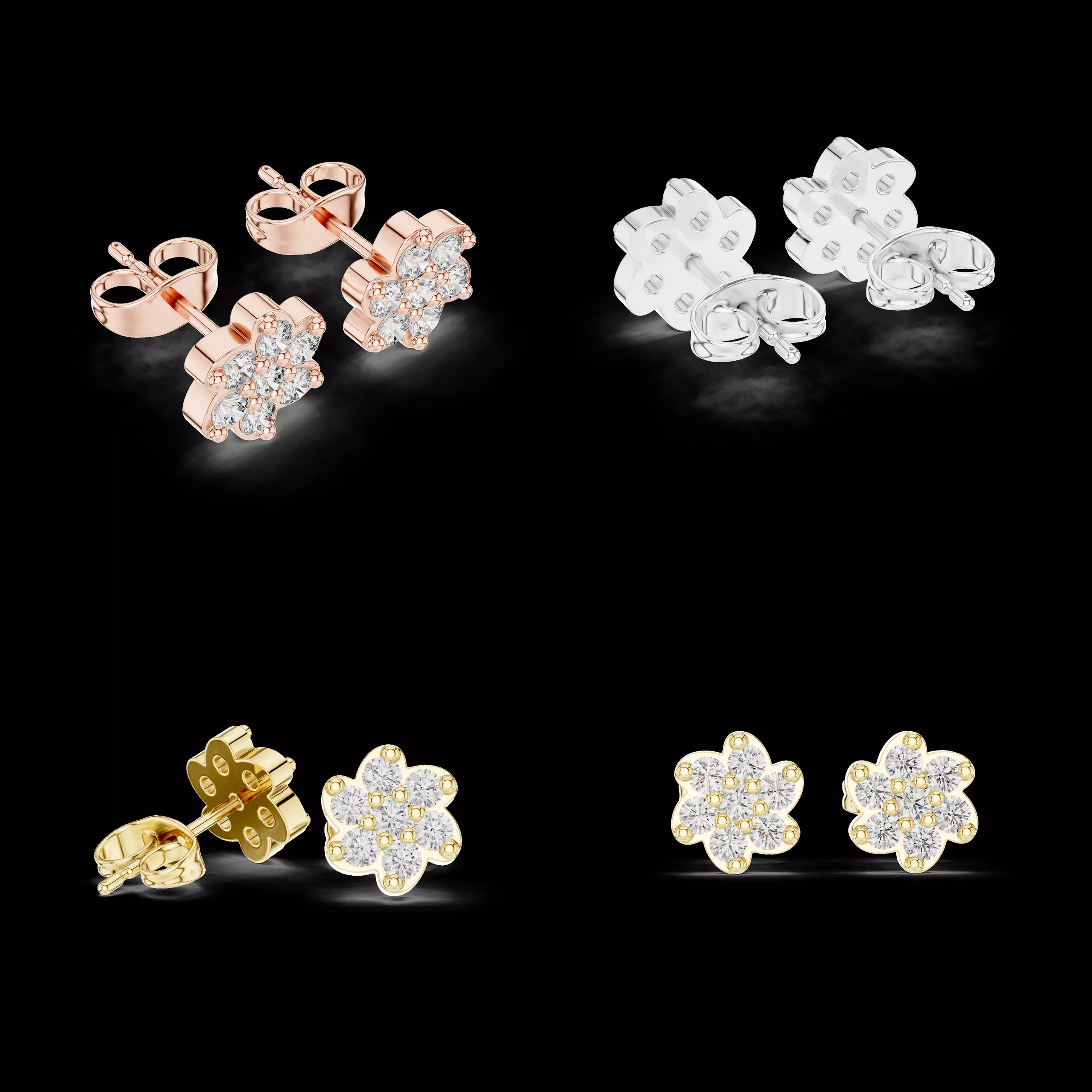 Petal Cluster Stud Earrings CAD 3D Model for Casting STL 3DM 3D print model