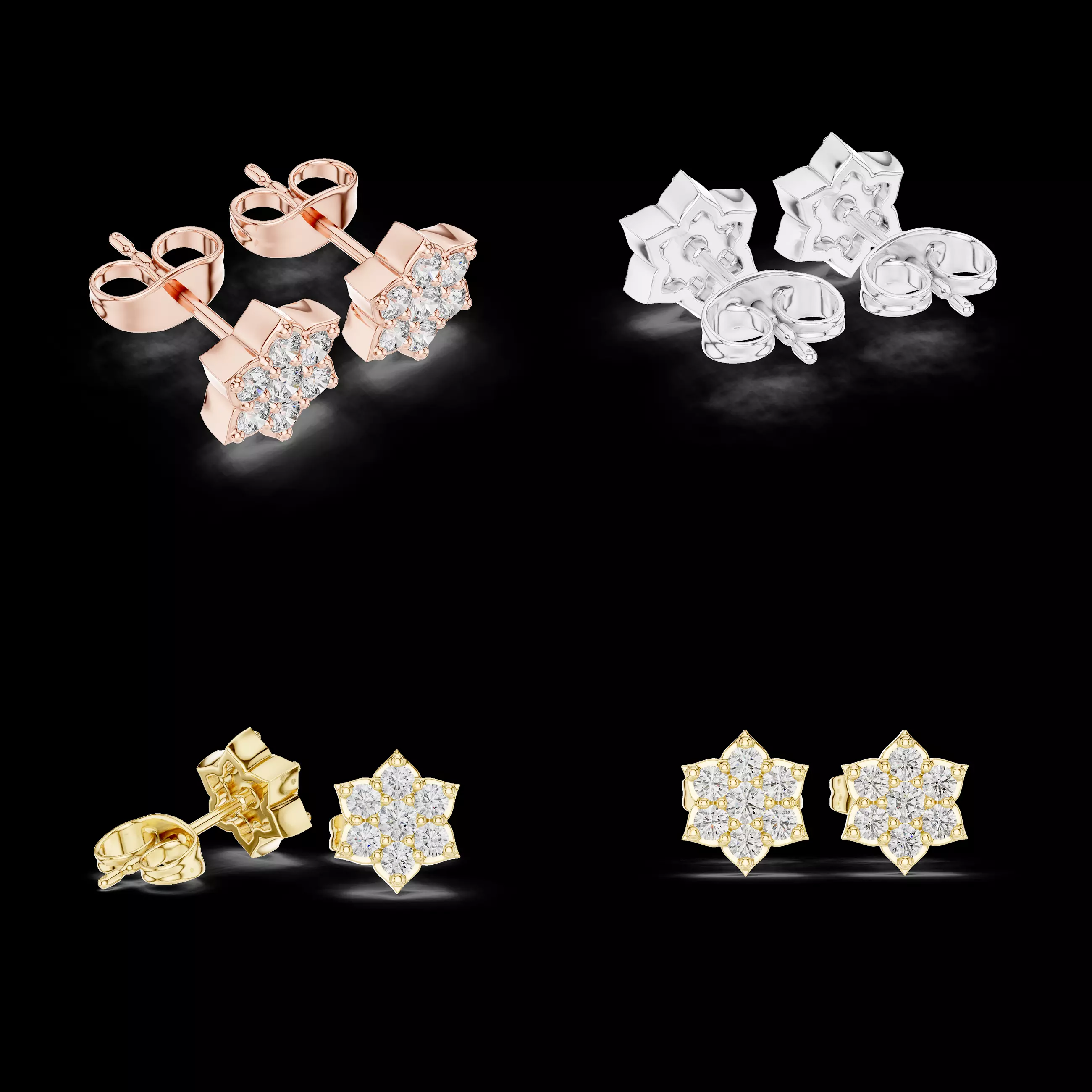 Star Floral Stud Earrings CAD Model for Jewelry STL 3DM File 3D print model