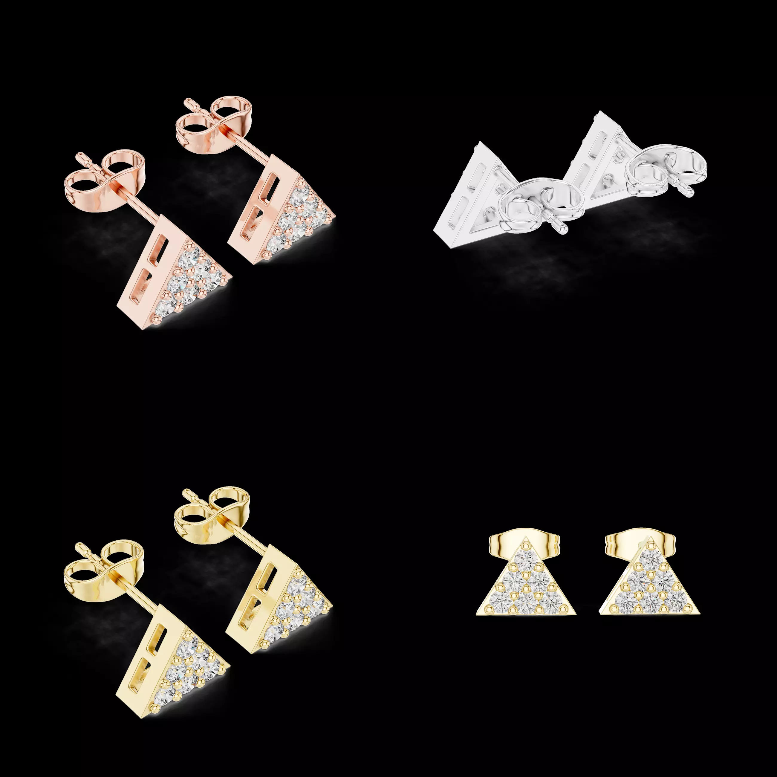 Triangle Cluster Stud Earrings CAD Model for Jewelry STL 3DM 3D print model