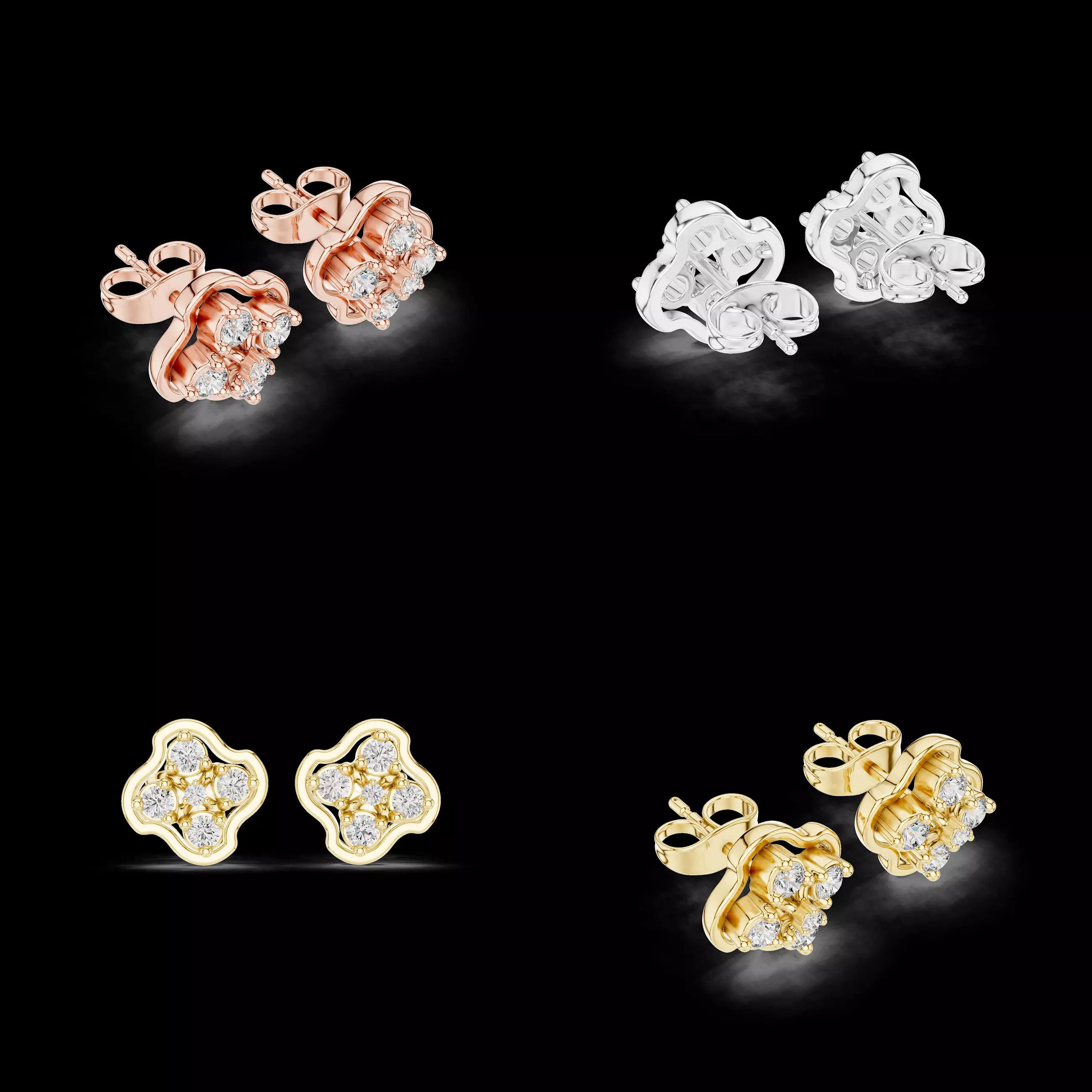 Soft Clover Cluster Stud Earrings CAD Model for Jewelry STL 3DM 3D print model
