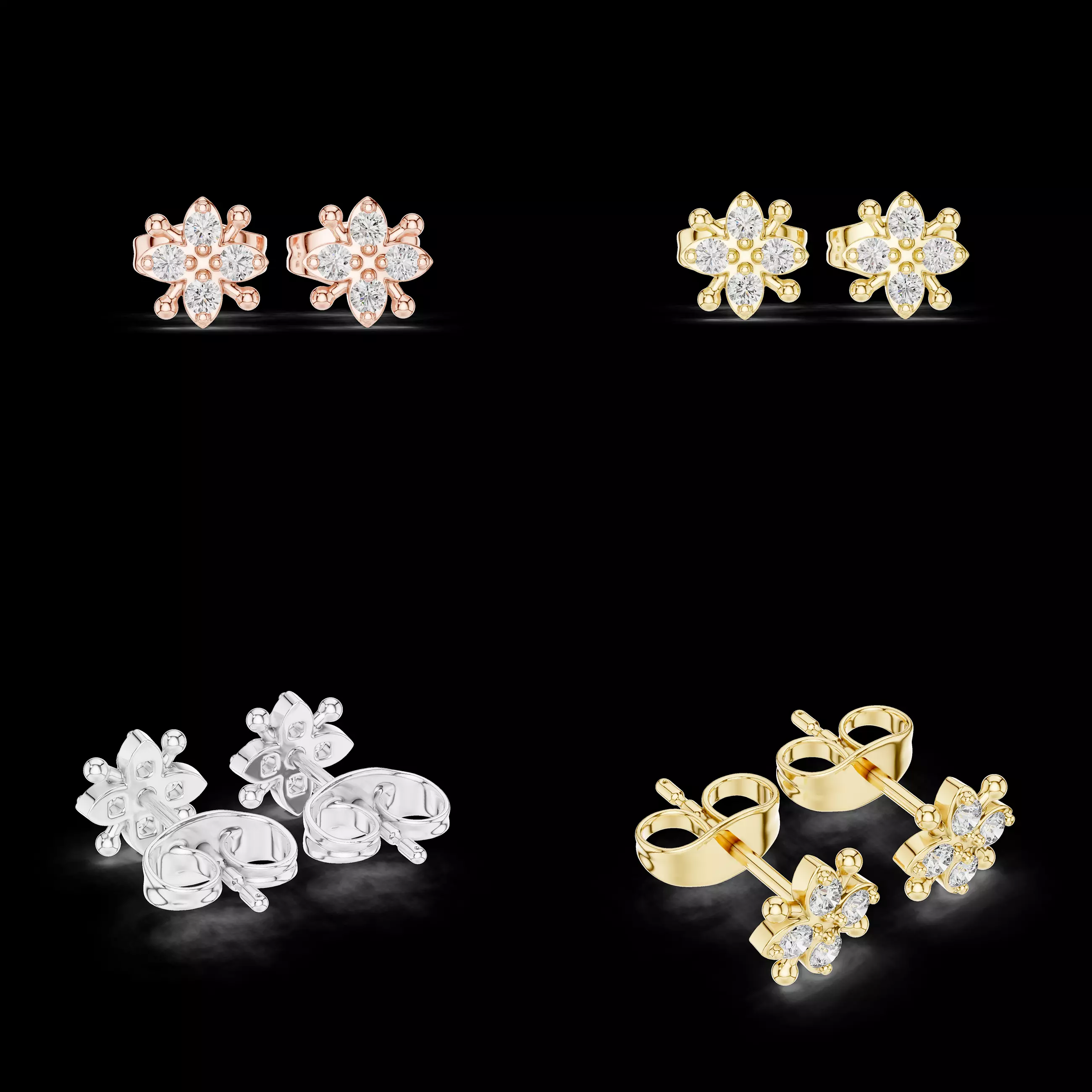 Petal Flower Diamond Stud Earrings 3D Model for Jewelry STL ProS 3D print model