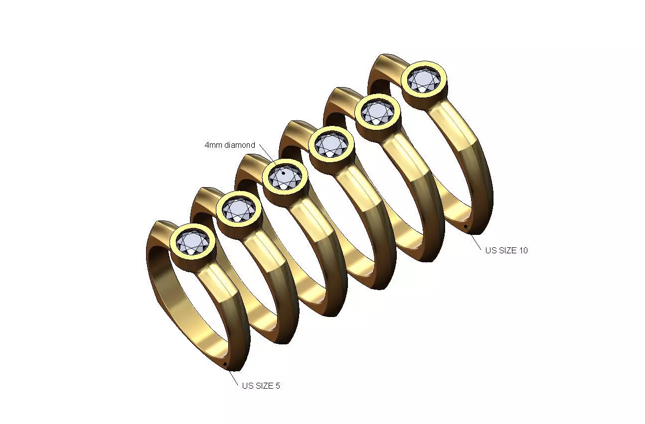 Knife edge rounded square 4mm diamond ring US sizes 5to10 3D print model