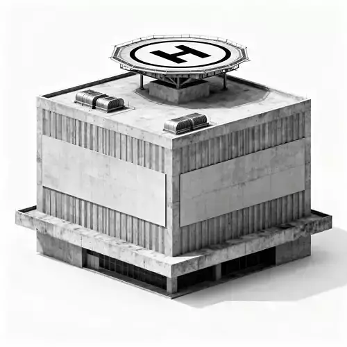 Heavy Brutalist Corporate Block with Helipad 3D Model