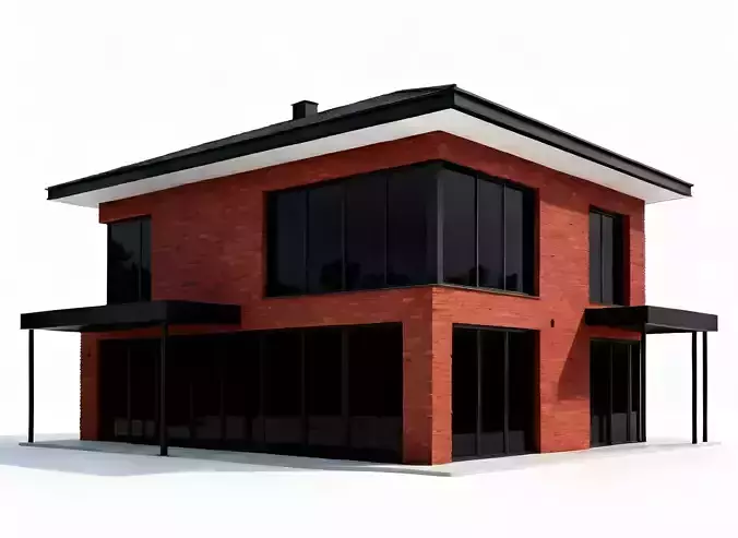 Modern Red Brick Architectural House 3D Model