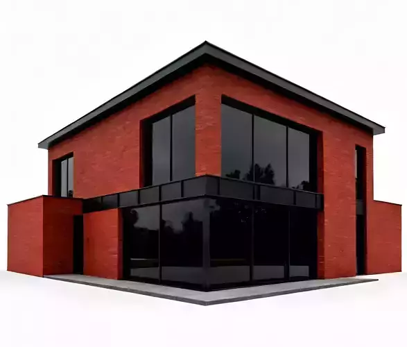 Contemporary Brick and Glass Corner House 3D Model
