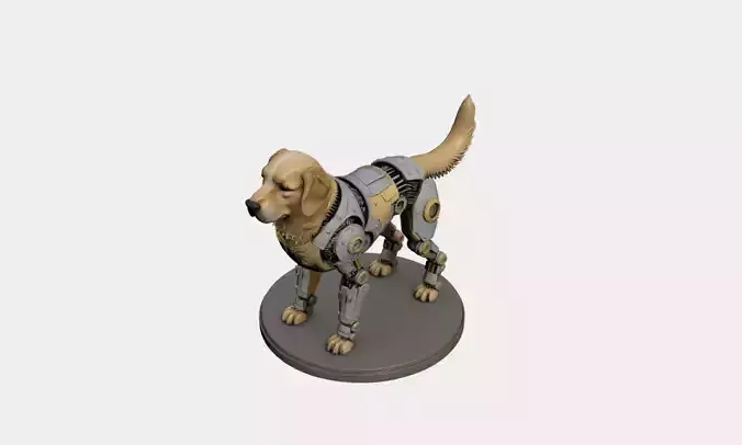 Mechanical Golden Retriever 3D Model Robotic Canine Sculpture