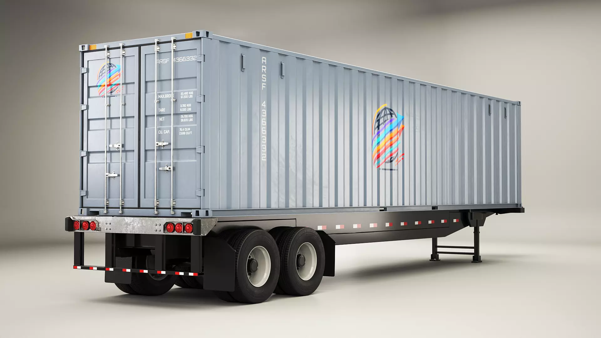 ISO Shipping Container Semi Trailer Low-poly 3D model