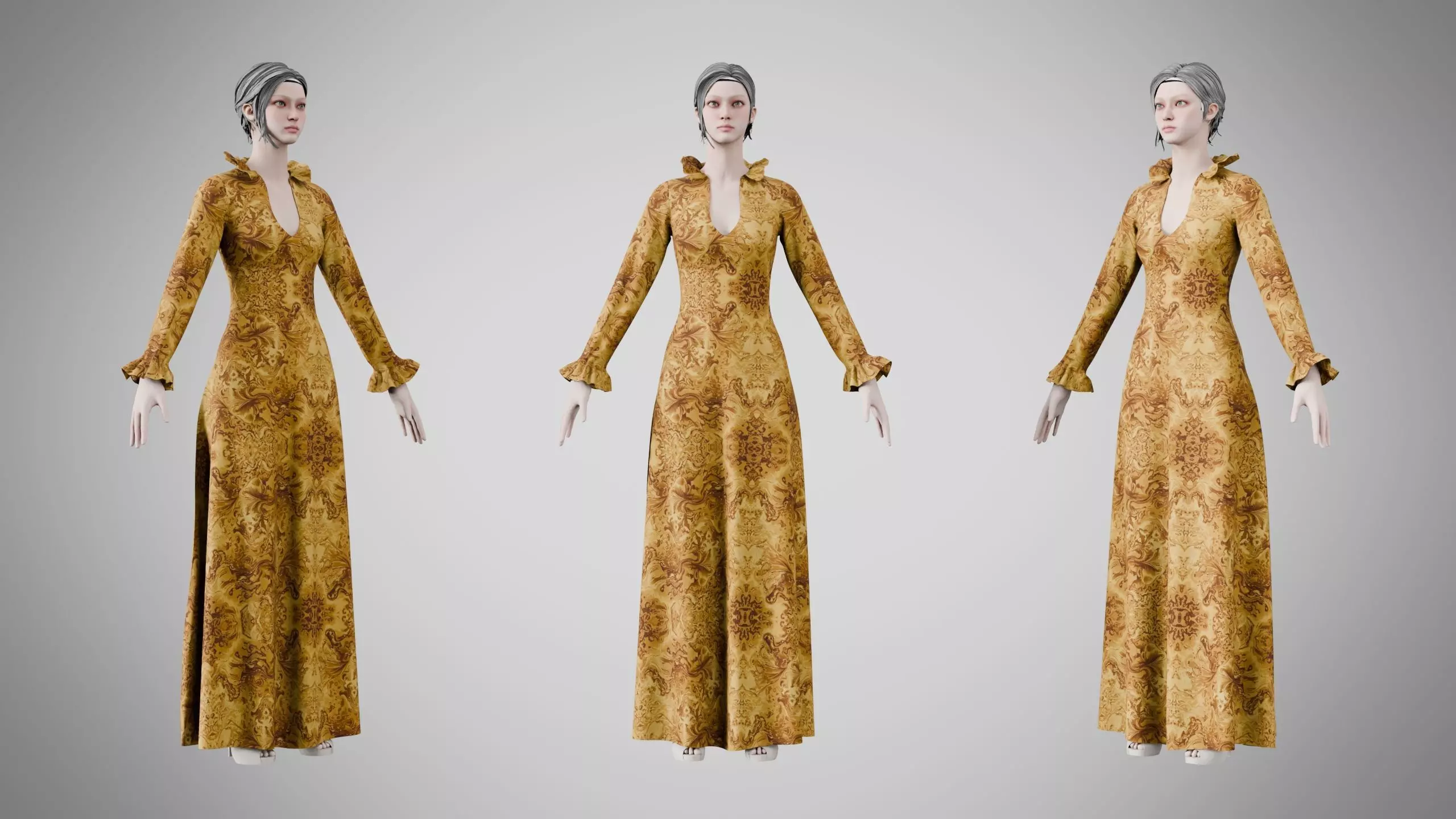 Dress 29 Amber Stream Brocade Low-poly 3D model