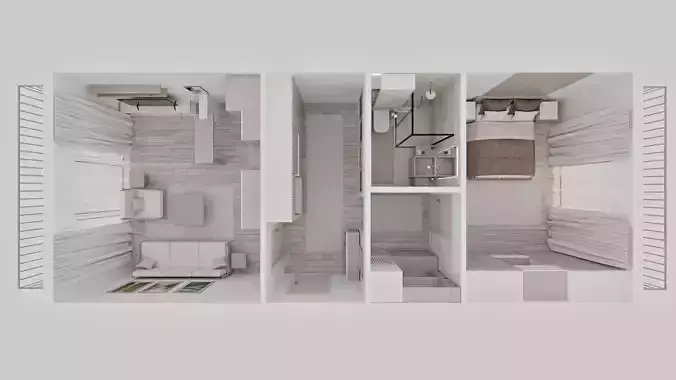 Scandinavian Style Apartment Interior with CAD Plan 3D model