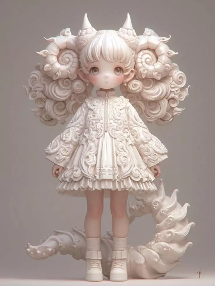 Cute Ram Horn Girl Character Figurine 3D Model 3D print model