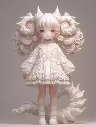 Cute Ram Horn Girl Character Figurine 3D Model