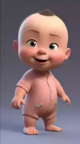 Cute Baby Cartoon Character 3D Model