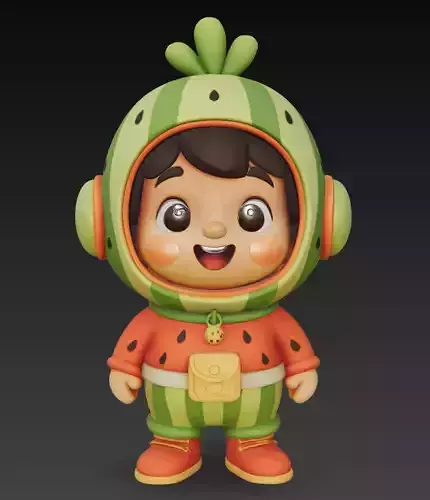 Cute Watermelon Costume Kid Character 3D Model