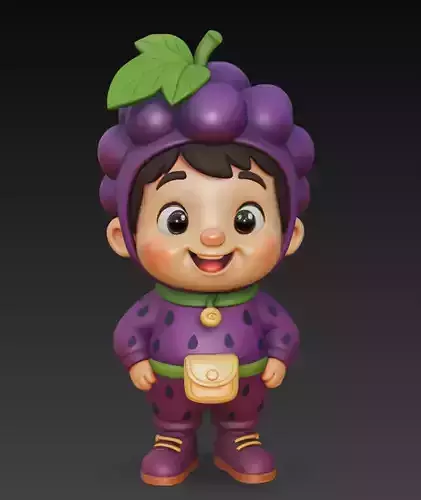 Cute Grape Costume Kid Character 3D Model