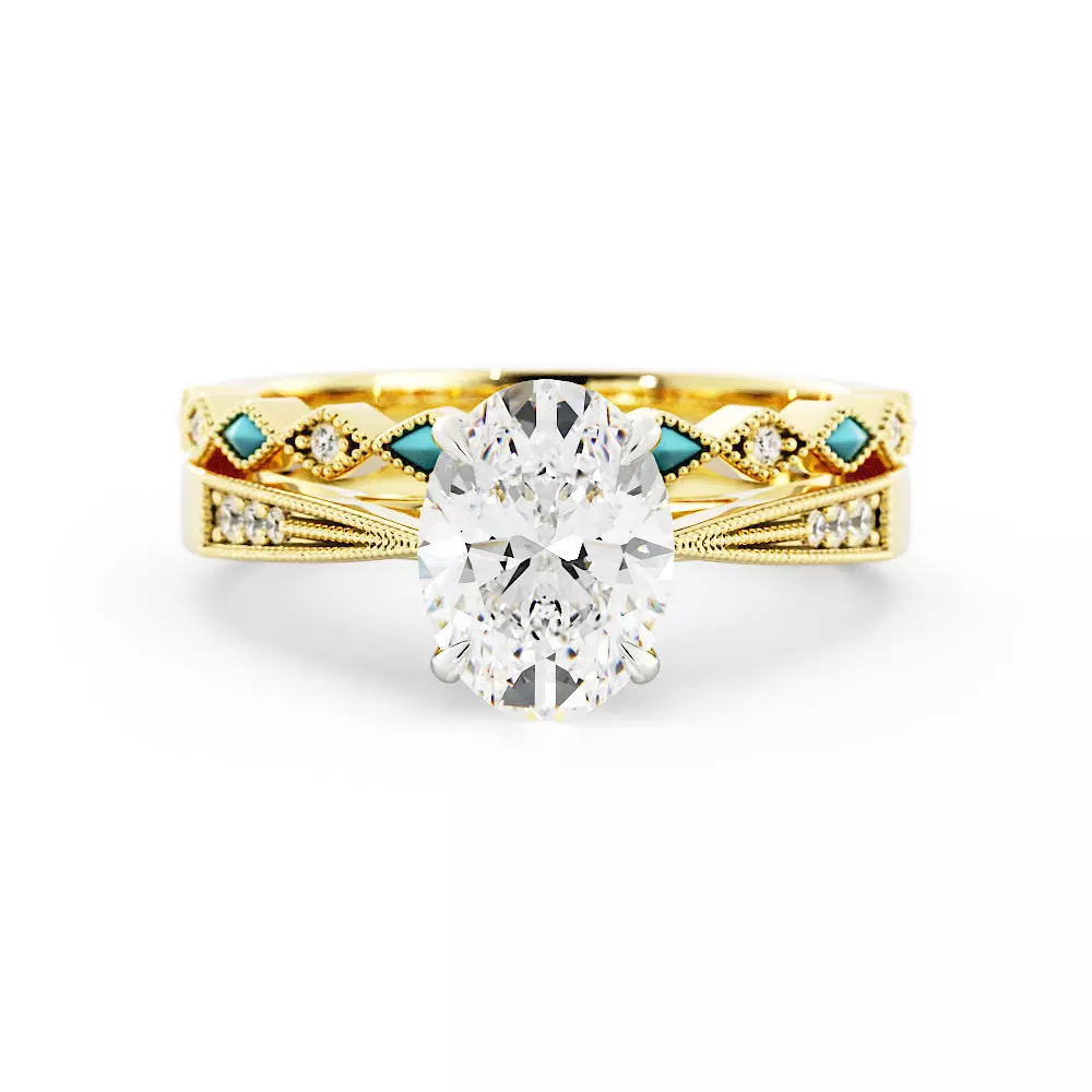 Oval Solitaire Wedding Set with Art Deco Design 3DM 3D print model