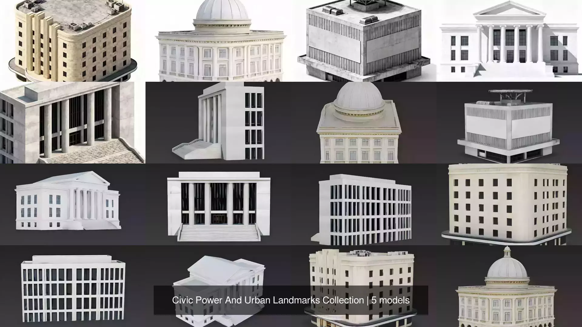 Civic Power And Urban Landmarks Collection 3D Model Pack