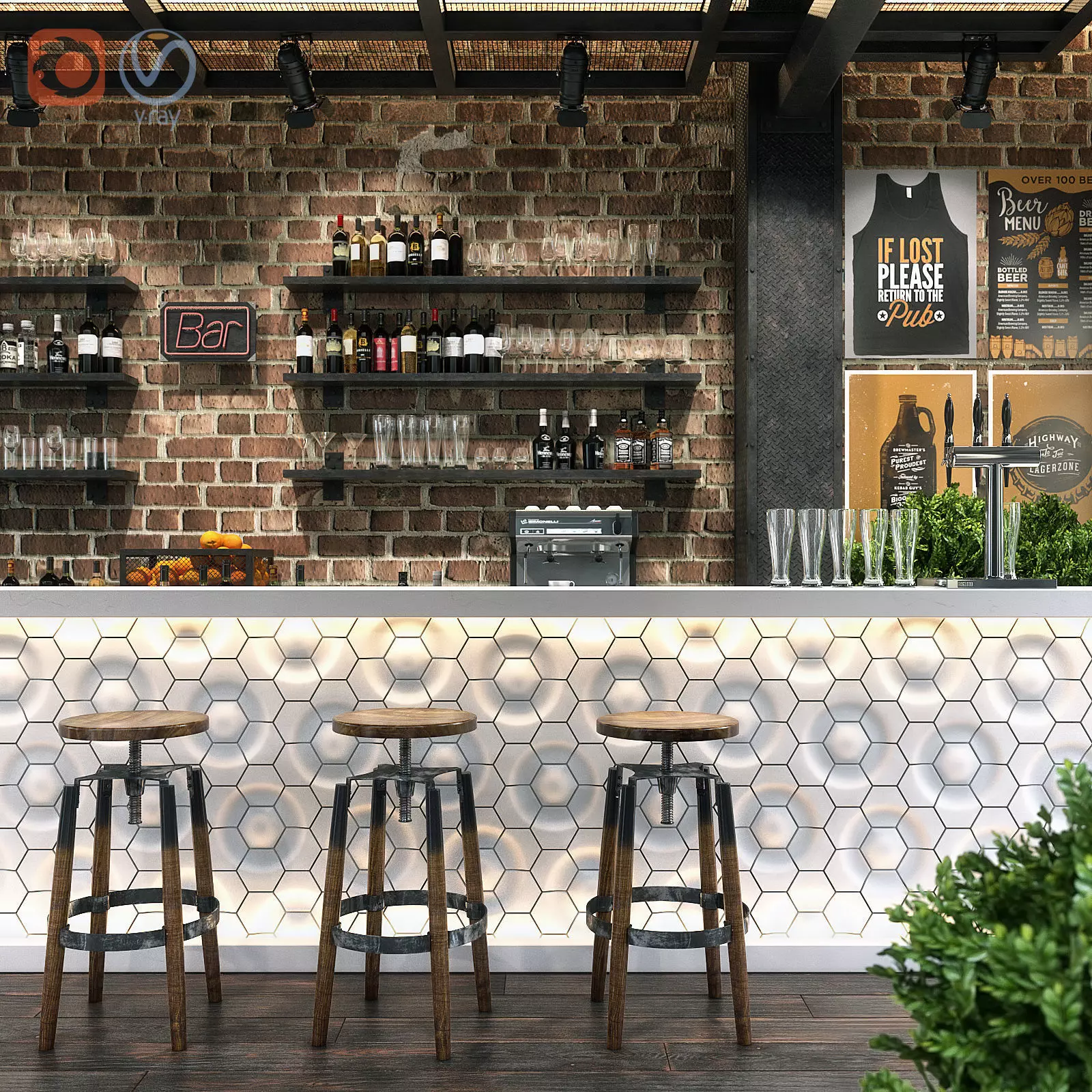 Industrial Bar Counter Scene 3D model