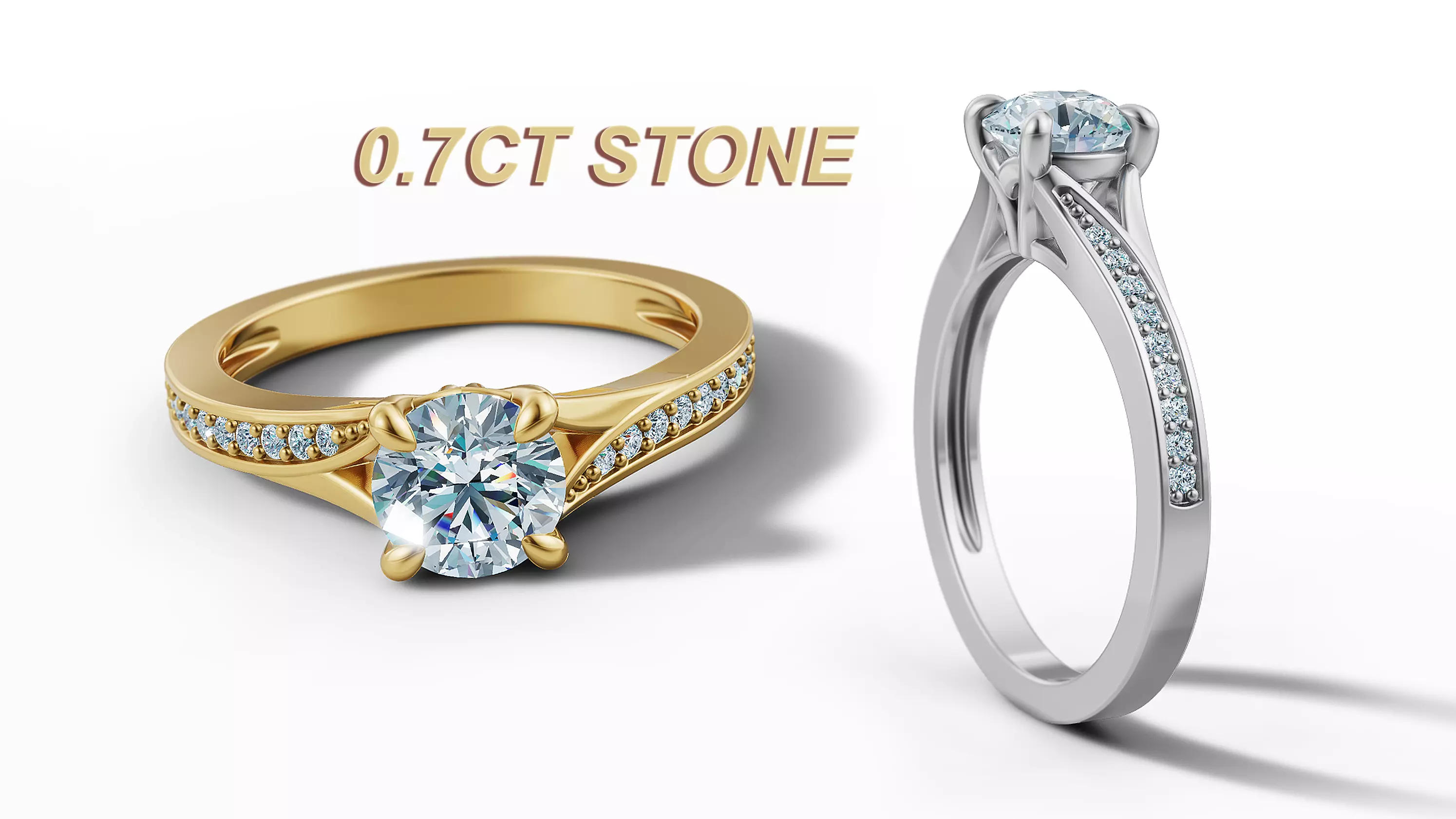 Solitaire Ring Engagement Ring 70 pointer Round Stone Y shank 3D print model
