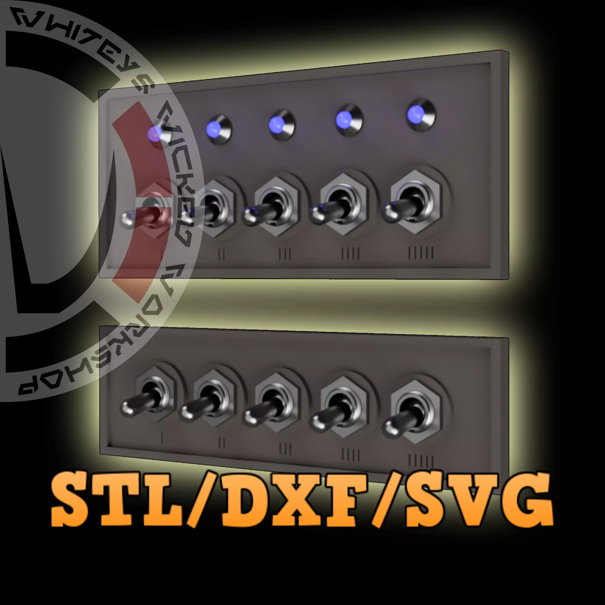 LED Toggle Switch Dashboard Panel DXF-SVG-STL 3D print model