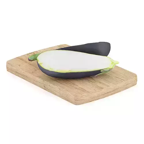 Halved Eggplant on Wooden Board 3D model
