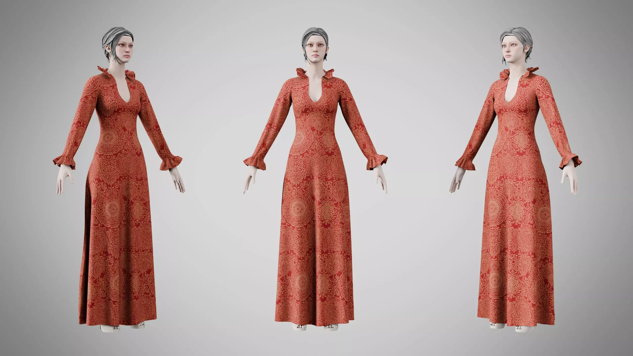 Dress 29 Crimson Mandala Brocade Low-poly 3D model