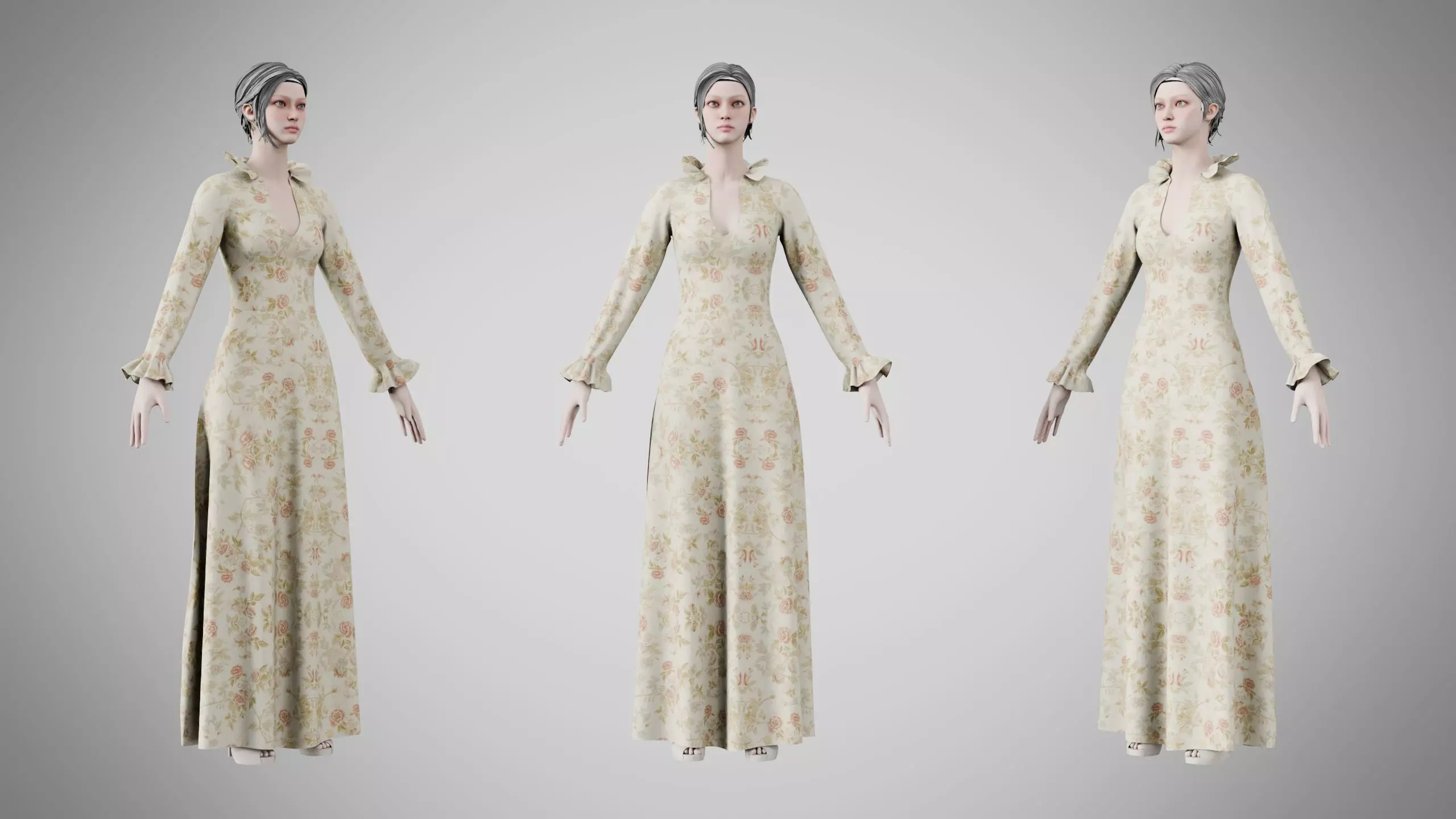 Dress 29 Ivory Garden Brocade Low-poly 3D model