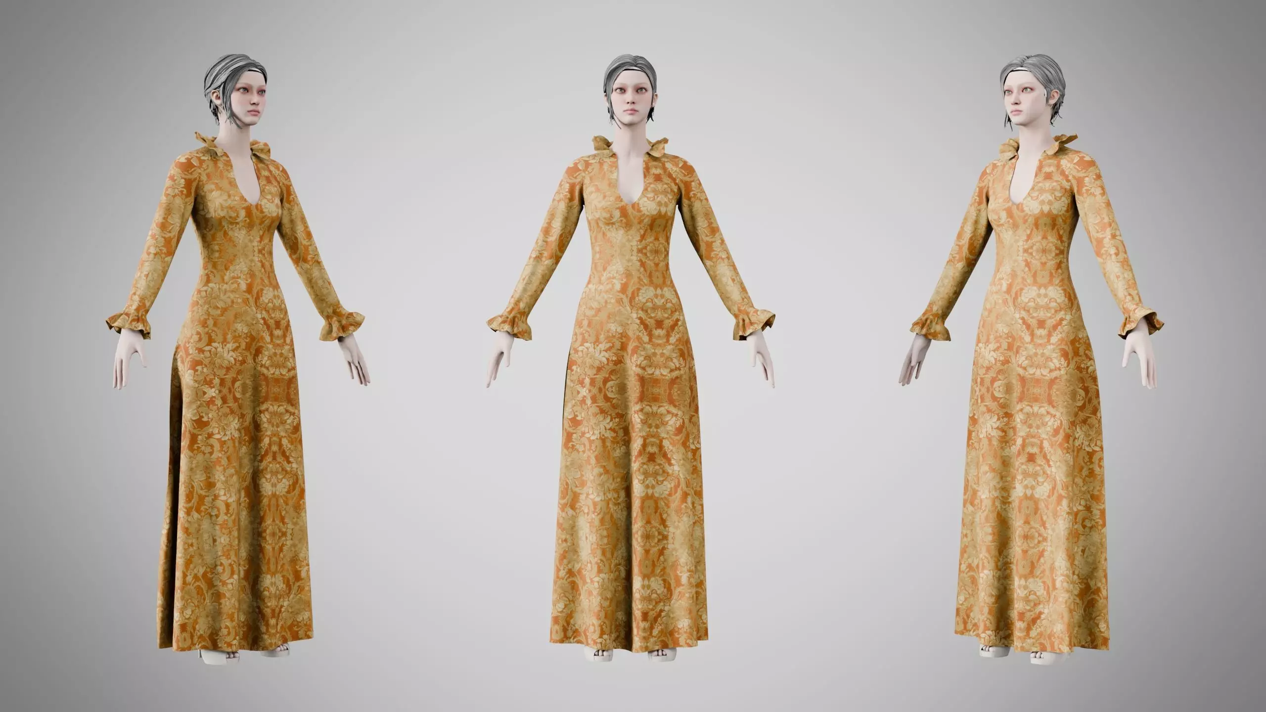 Dress 29 Amber Bloom Brocade Low-poly 3D model