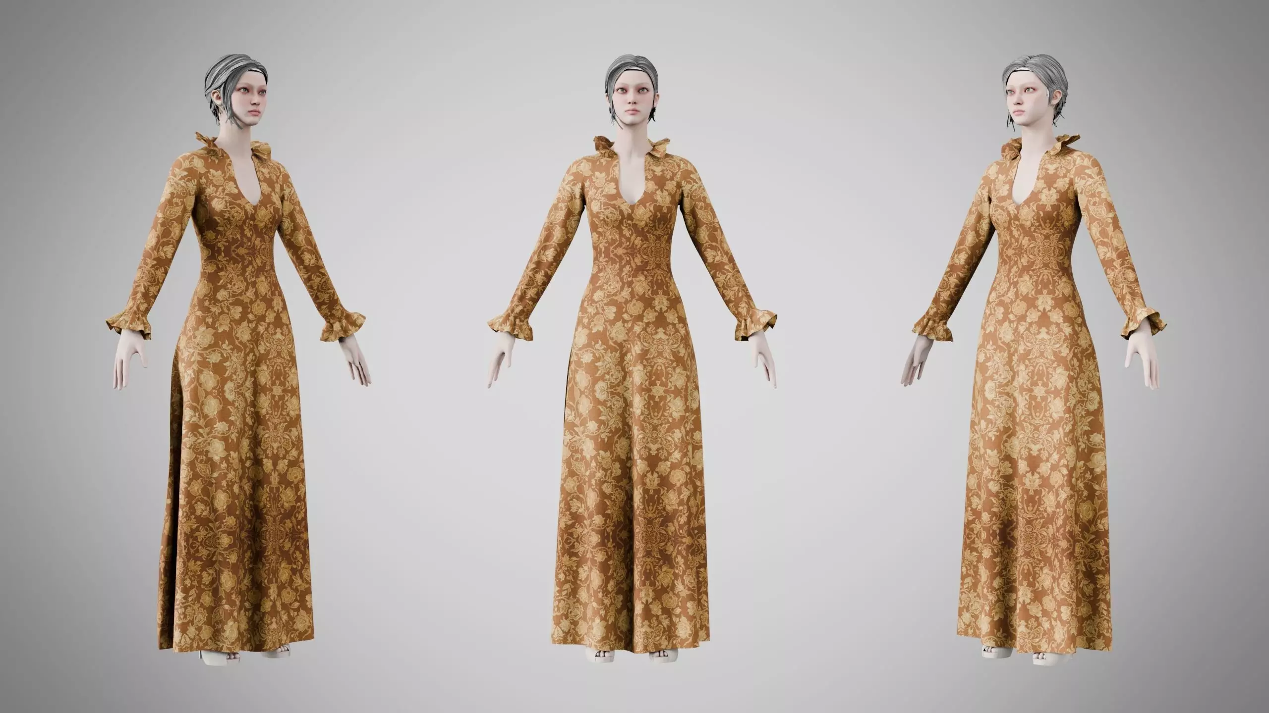 Dress 29 Amber Bloom Brocade v2 Low-poly 3D model