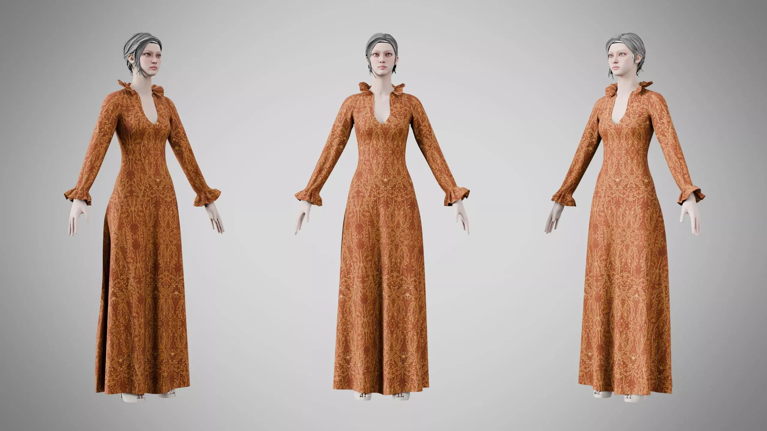 Dress 29 Amber Thread Brocade Low-poly 3D model