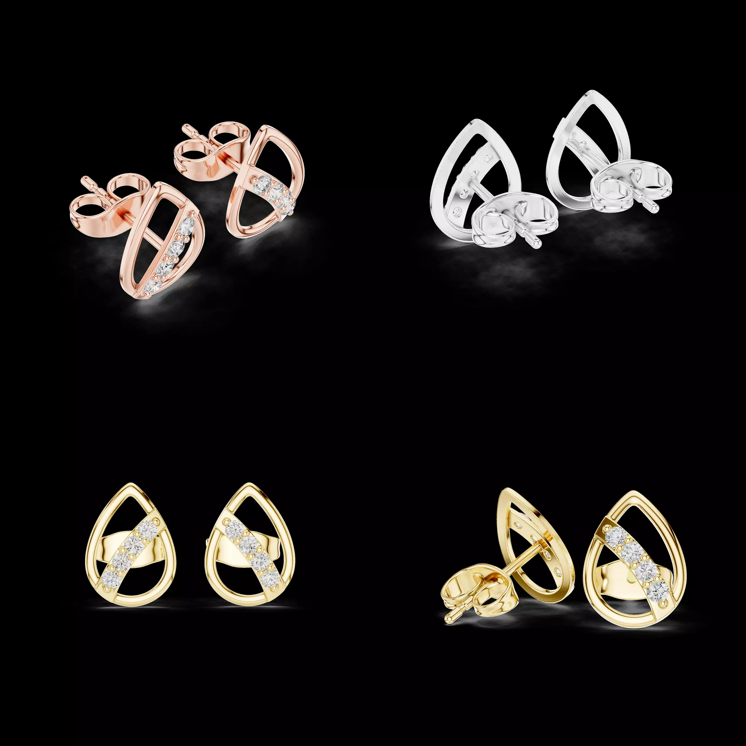 Modern Teardrop Diamond Stud Earrings 3D CAD Model STL 3DM 3D print model