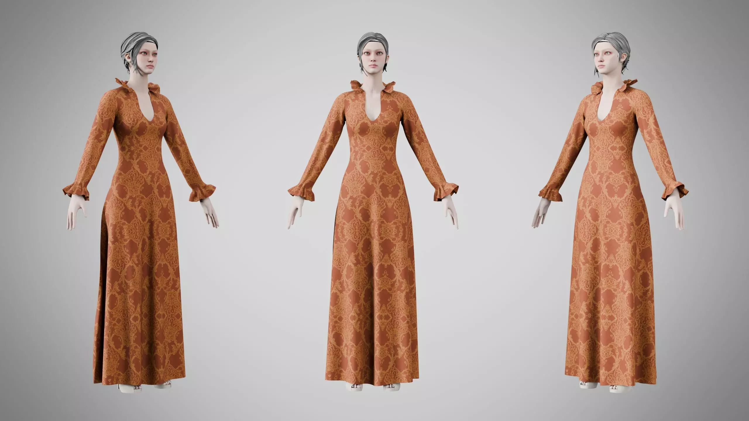 Dress 29 Amber Thread Brocade v2 Low-poly 3D model