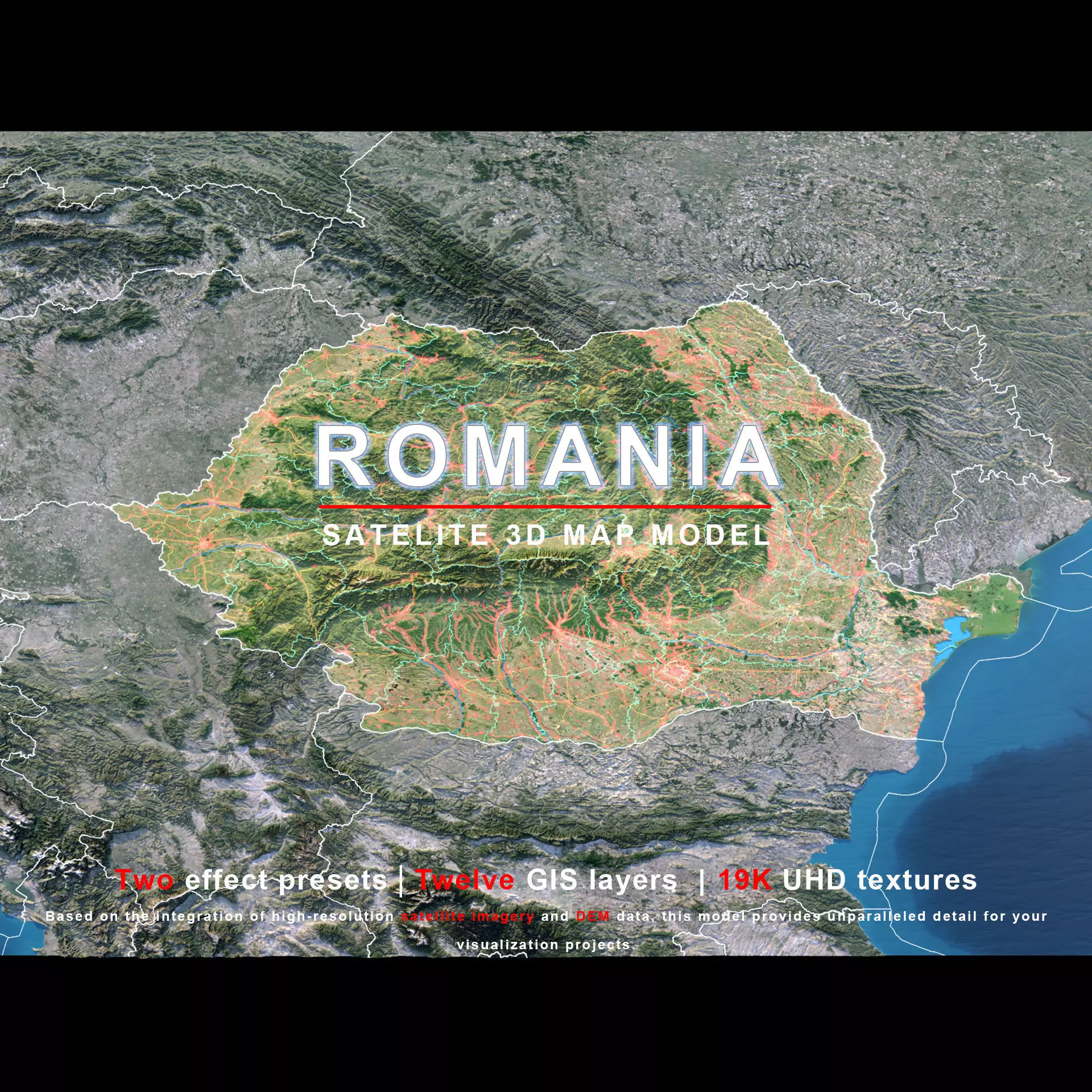 Romania Map - 19K Realistic Satellite Terrain - Elevation 3D model