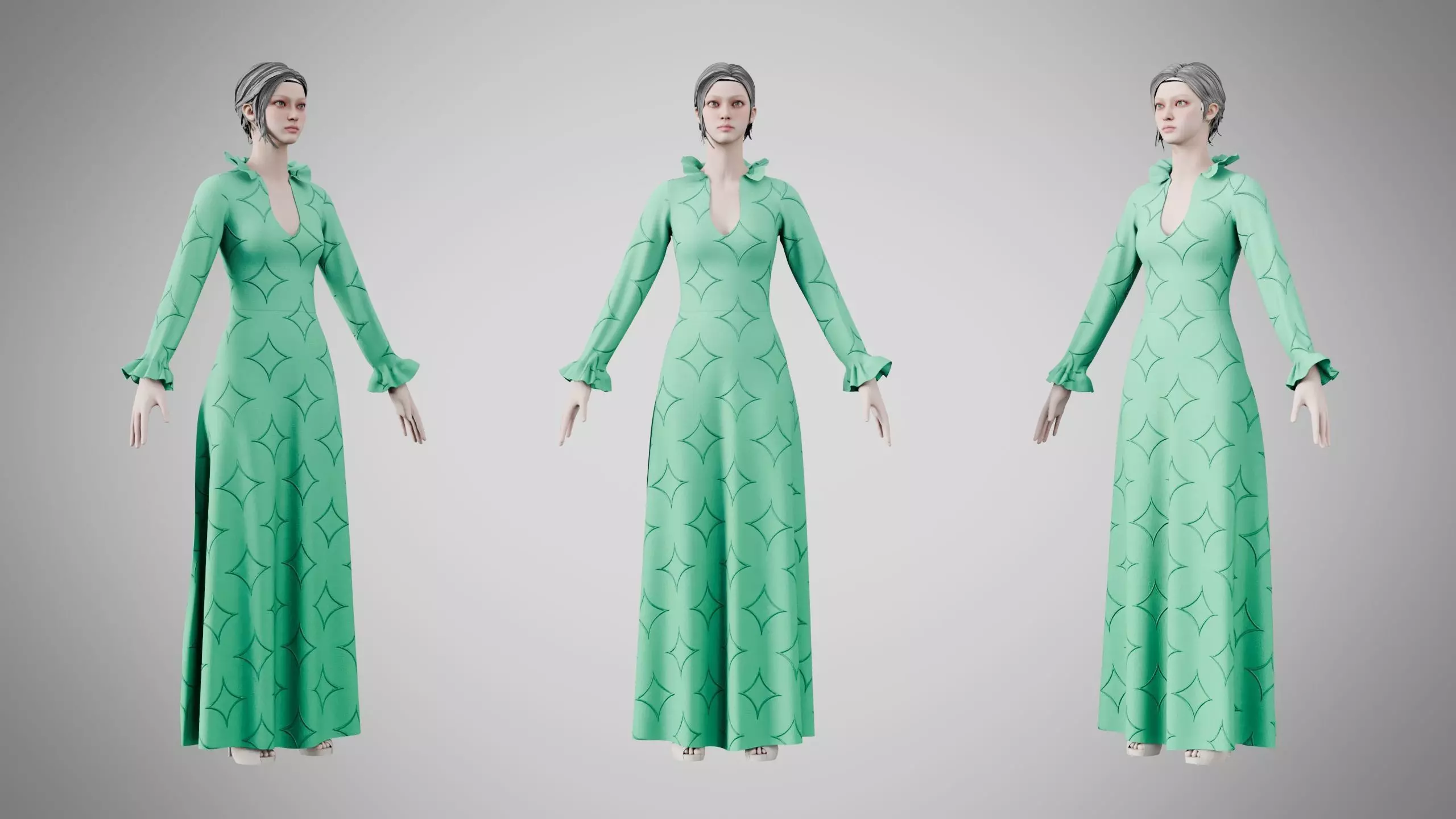 Dress 29 Medium Aquamarine With Design Low-poly 3D model